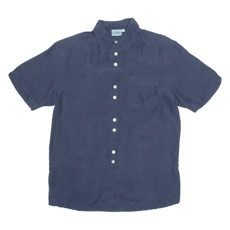 Deville Womens Plain Shirt Blue Silk 90S S 1