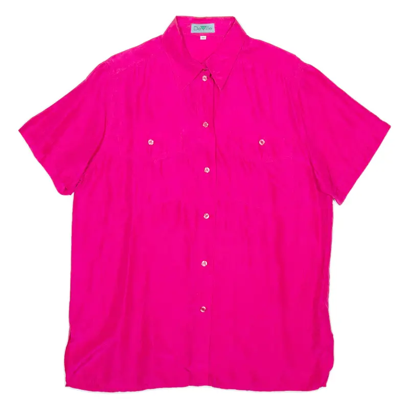 Deville Womens Plain Shirt Pink Faux Silk S 1