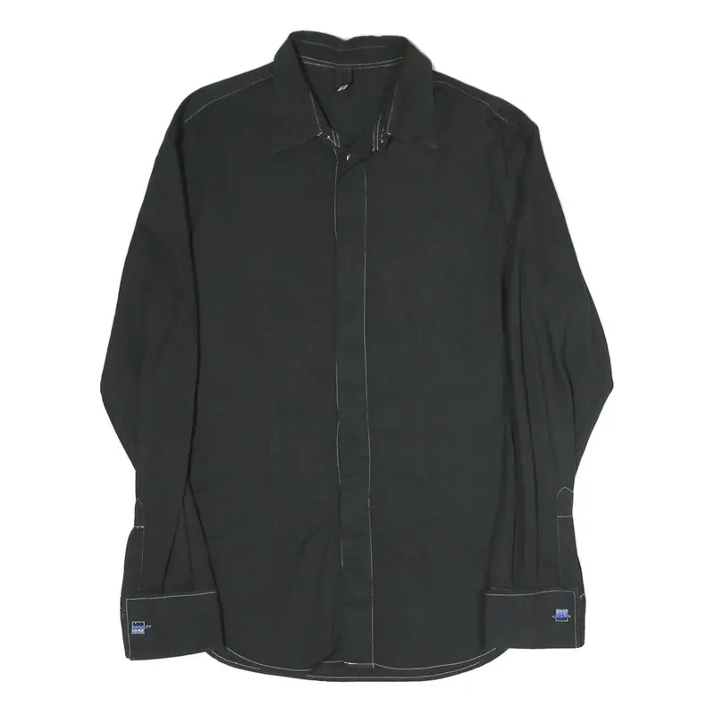 D&G Mens Black Cotton Blend Shirt S Designer Contrast Stitching Long Sleeve 1