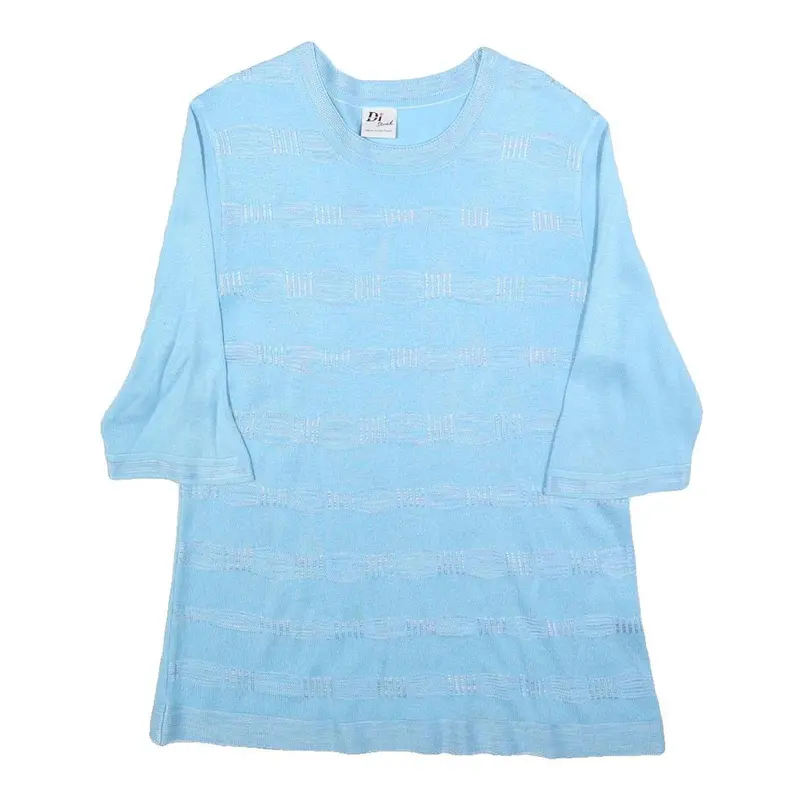 Di Strick Womens Blue Patterned Cotton Blend Jumper Crew Neck Regular Uk 12 1