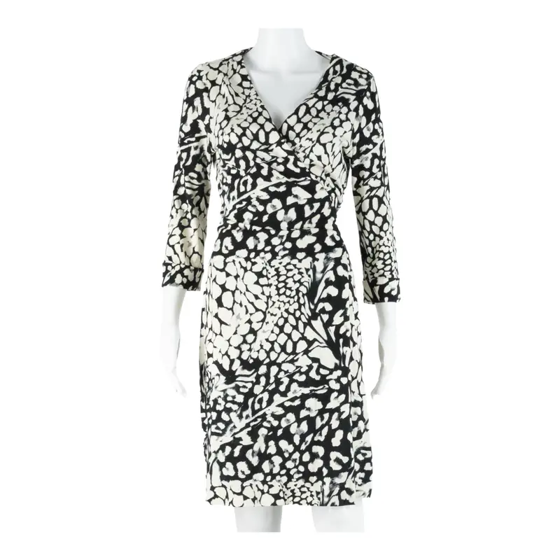 Diane Von Furstenberg Womens Wrap Dress Black Crazy Pattern Knee Length M 1