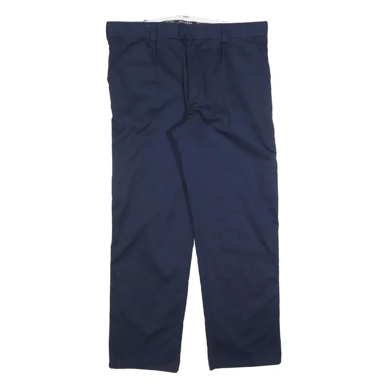 Dickies Lined Mens Regular Navy Blue Cotton Blend Trousers W40 L32 Workwear Zip 1
