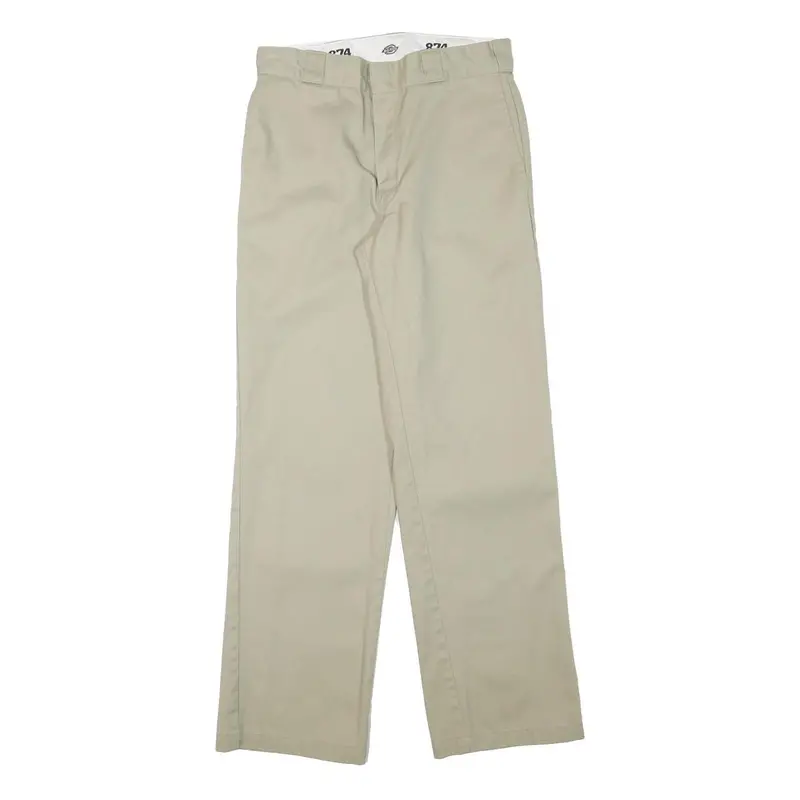 Dickies Mens Beige Regular Fit Straight Leg Trousers W29 L30 Cotton Blend Zip 1