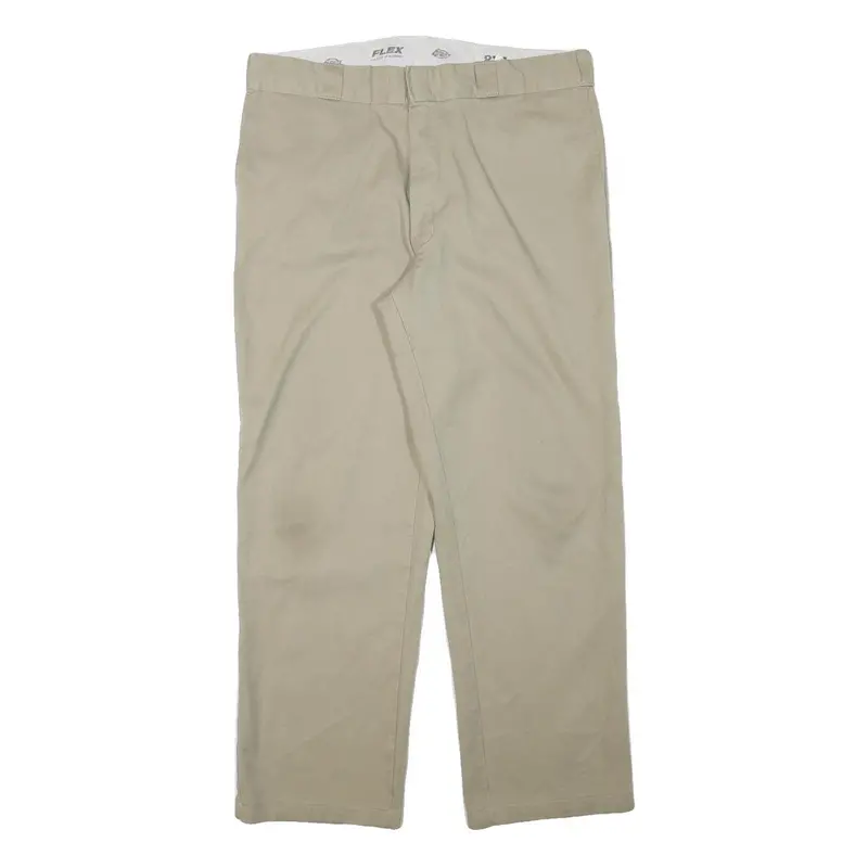 Dickies Mens Beige Woven Cotton Blend Straight Classic Workwear Trousers W36 L30 1