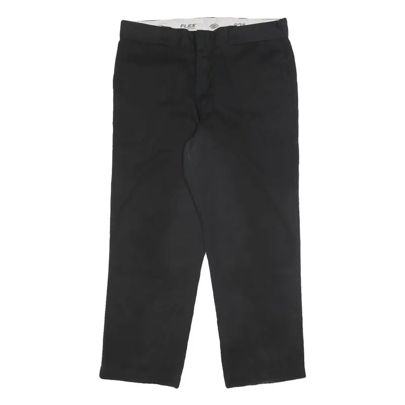 Dickies Mens Black Regular Fit Straight Trousers W36 L29 Cotton Blend Zip 1