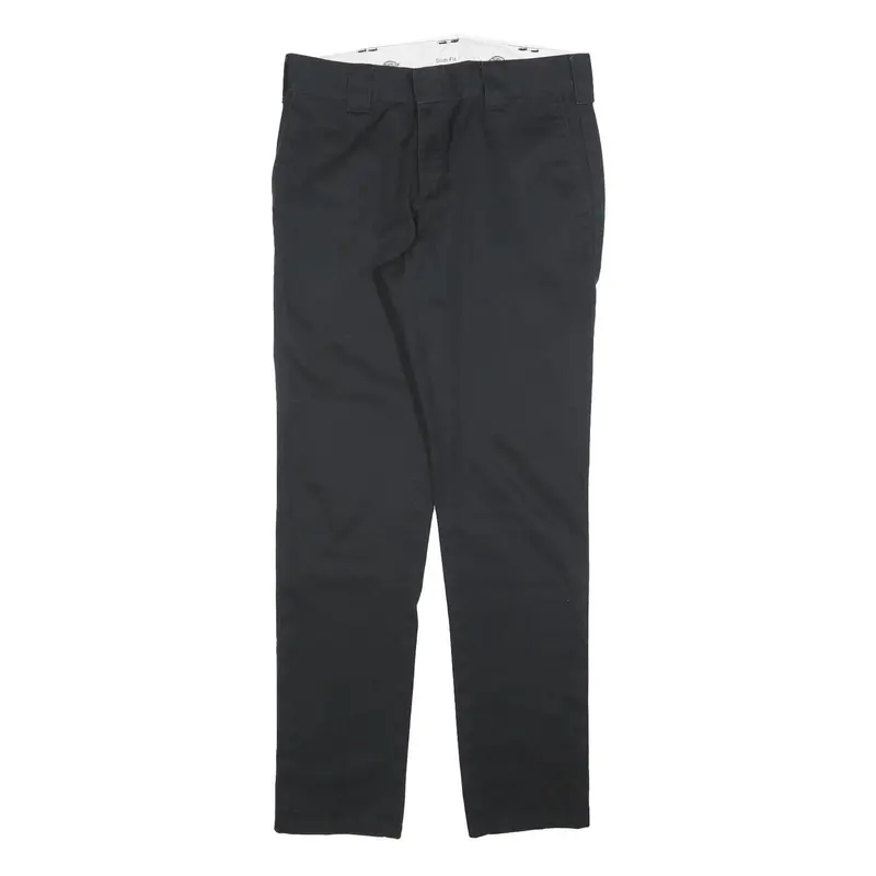 Dickies Mens Black Slim Fit Cotton Blend Trousers W30 L32 Workwear Zip Closure 1