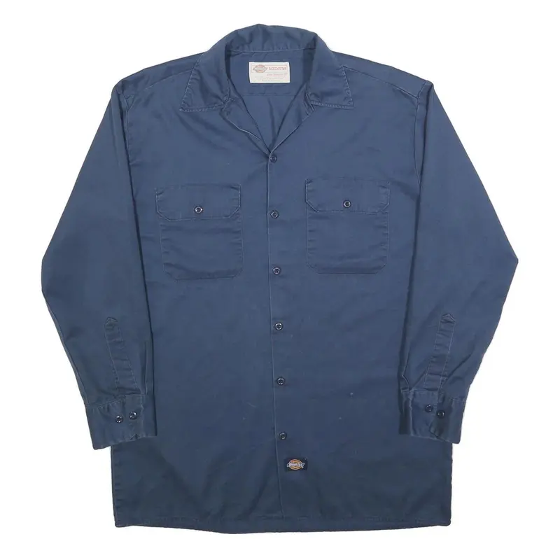 Dickies Mens Blue Cotton Work Shirt M Classic Long Sleeve Button Pockets 1