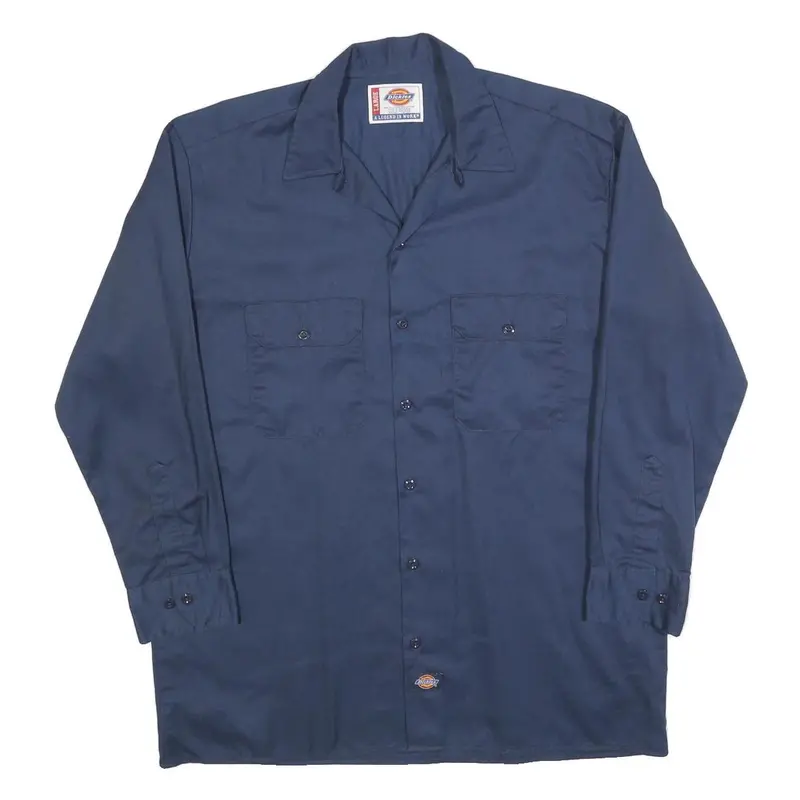 Dickies Mens Blue Workwear Shirt L Long Sleeve Cotton Button Pocket 1