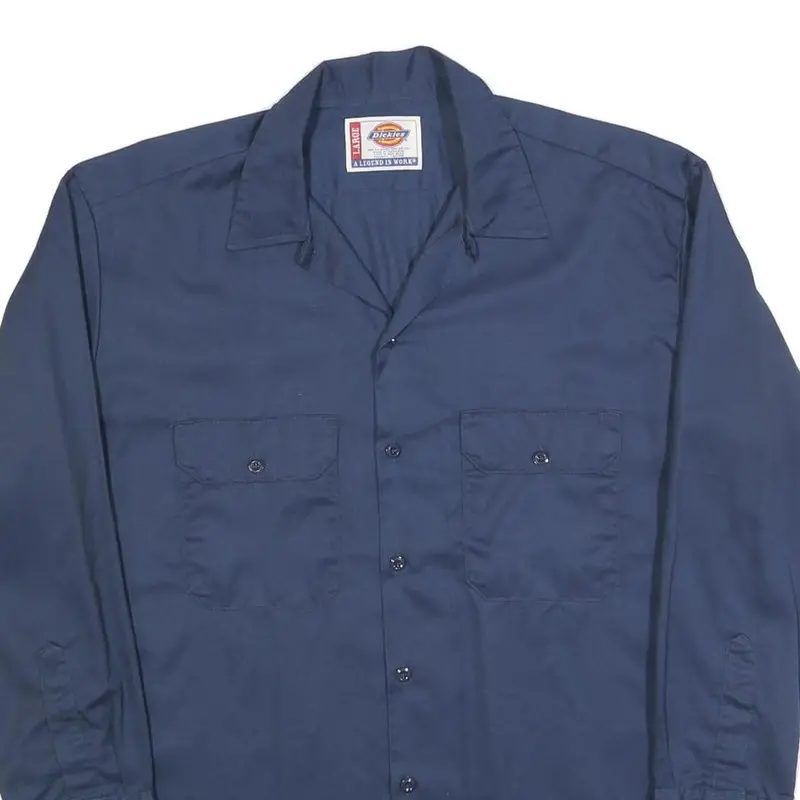 Dickies Mens Blue Workwear Shirt L Long Sleeve Cotton Button Pocket 2