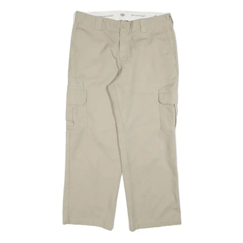 Dickies Mens Cotton Blend Beige Relaxed Straight Cargo Trousers W36 L30 Workwear 1