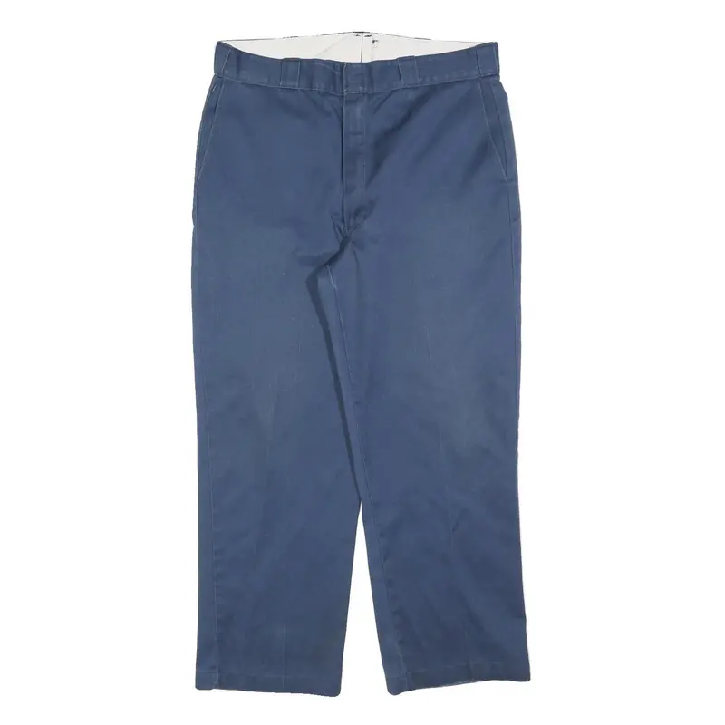 Dickies Mens Cotton Blend Blue Regular Straight Trousers W36 L28 Workwear Zip 1