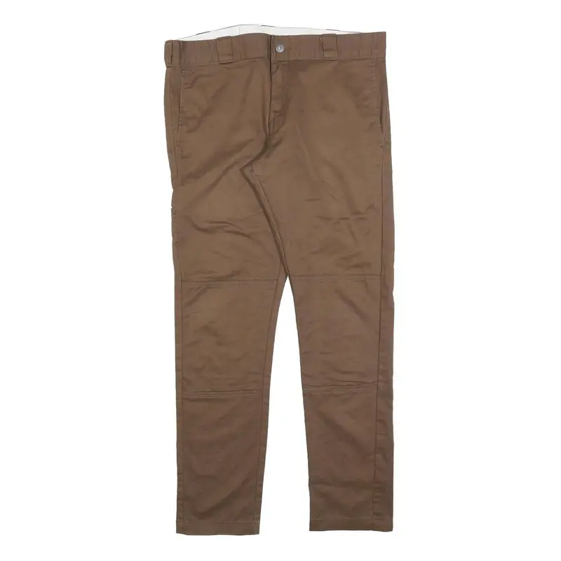 Dickies Mens Cotton Blend Brown Slim Straight Trousers W37 L32 Workwear Zip 1