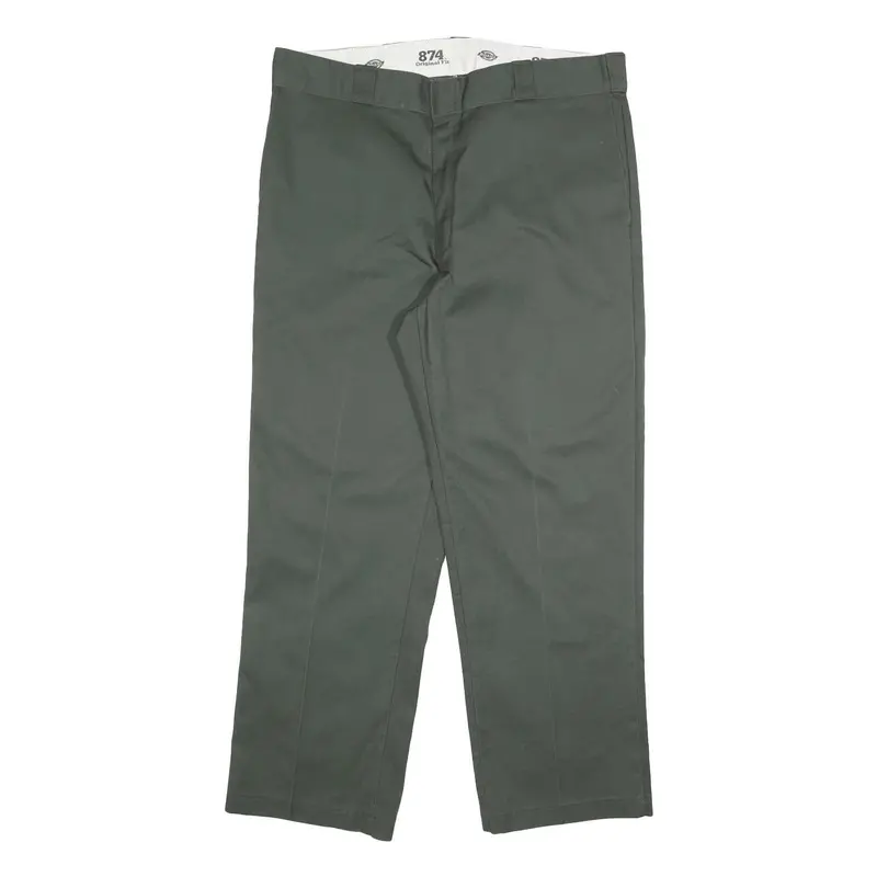 Dickies Mens Cotton Blend Green Regular Straight Trousers W38 L30 Workwear Zip 1