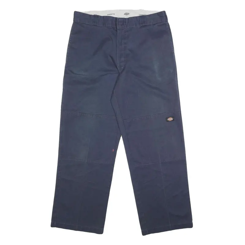Dickies Mens Cotton Blend Navy Loose Fit Straight Leg Trousers W36 L32 Workwear 1