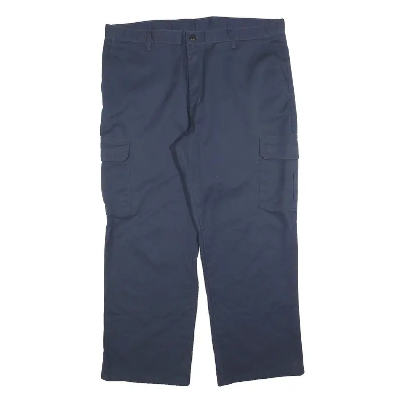 Dickies Mens Cotton Blend Navy Relaxed Straight Trousers W40 L30 Cargo Zip 1
