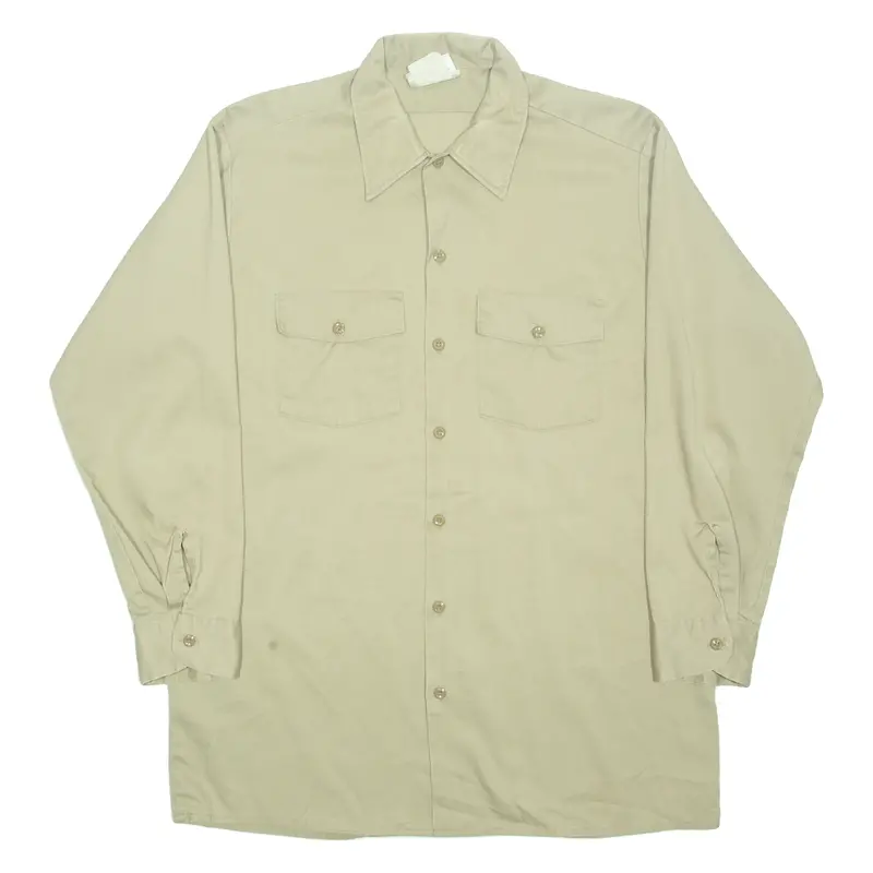 Dickies Mens Plain Shirt Beige Long Sleeve L 1