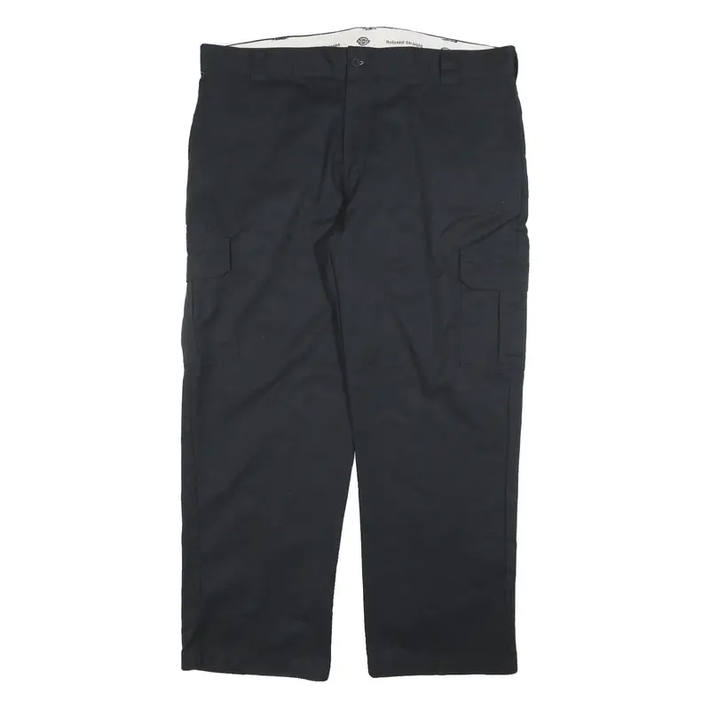 Dickies Mens Relaxed Cotton Black Work Cargo Trousers W44 L32 Zip Closure 1