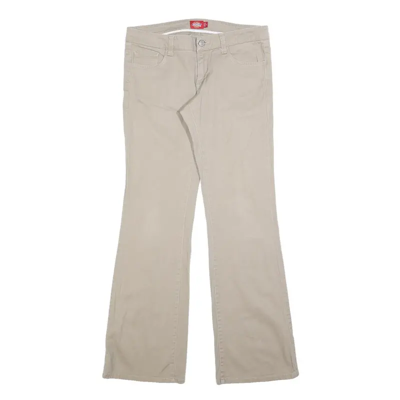Dickies Womens Beige Regular Fit Flared Leg Trousers W30 L32 Cotton Blend Zip 1