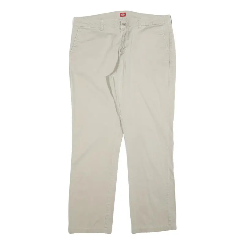 Dickies Womens Cotton Blend Beige Regular Fit Straight Leg Trousers W36 L30 Zip 1