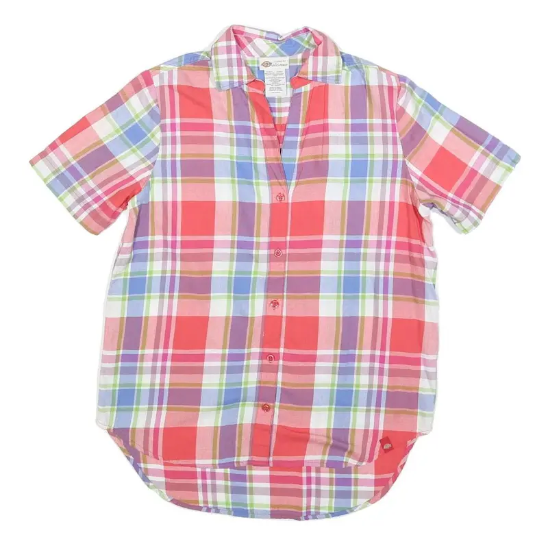 Dickies Womens Pink & Purple Check Shirt S Cotton Short Sleeve Casual 1