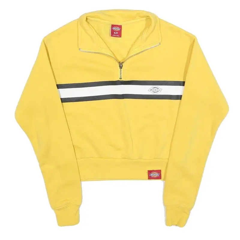Dickies Womens Yellow 1/4 Zip S Sweatshirt Cotton Blend Casual Half Zip 1