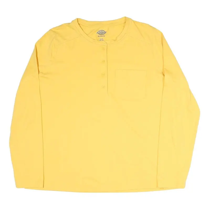 Dickies Womens Yellow Long Sleeve T-Shirt Xl Button Neck Cotton Blend Casual 1