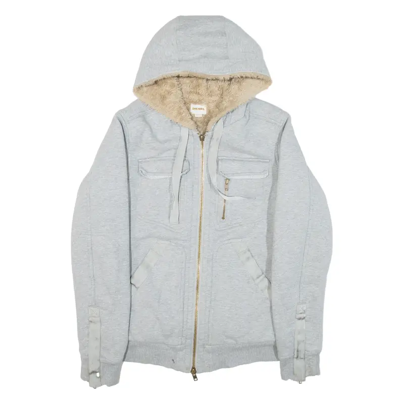 Diesel Faux Fur Lined Mens Jacket Grey Hooded L 1