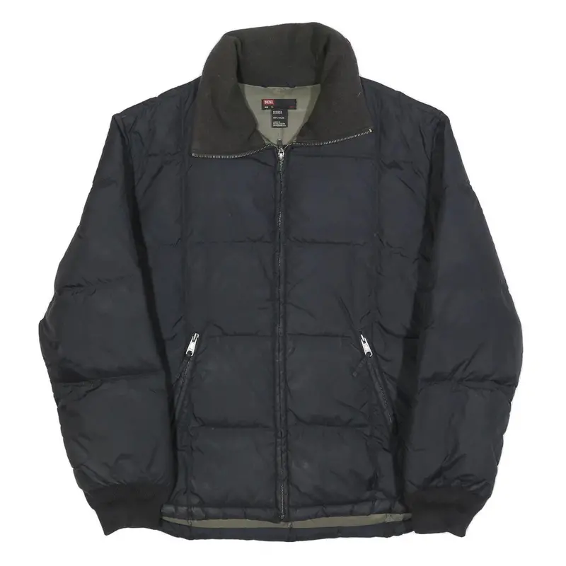 Diesel Mens Black Xl Nylon Quilted Jacket Zip Up Casual Outerwear 1