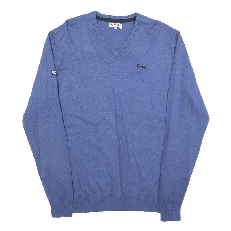 Diesel Mens Blue Plain V-Neck Basic Knit Pullover Jumper 2Xl Cotton Blend 1