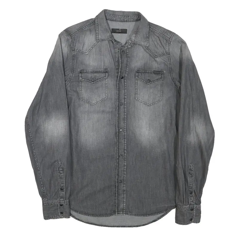 Diesel Mens Grey Denim Shirt M Long Sleeve Casual Button Pocket Fashion 1