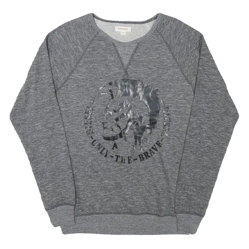 Diesel Mens Grey Sweatshirt S Crew Neck Cotton Blend Pullover Logo Print 1