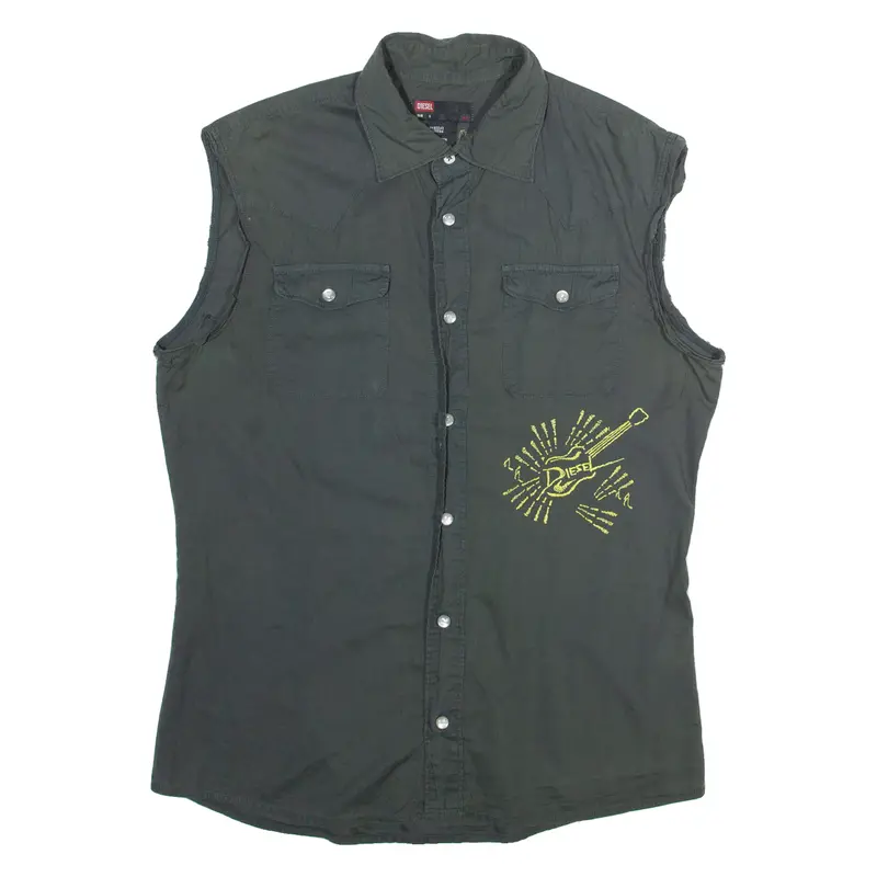 Diesel Mens Plain Shirt Grey Sleeveless S 1