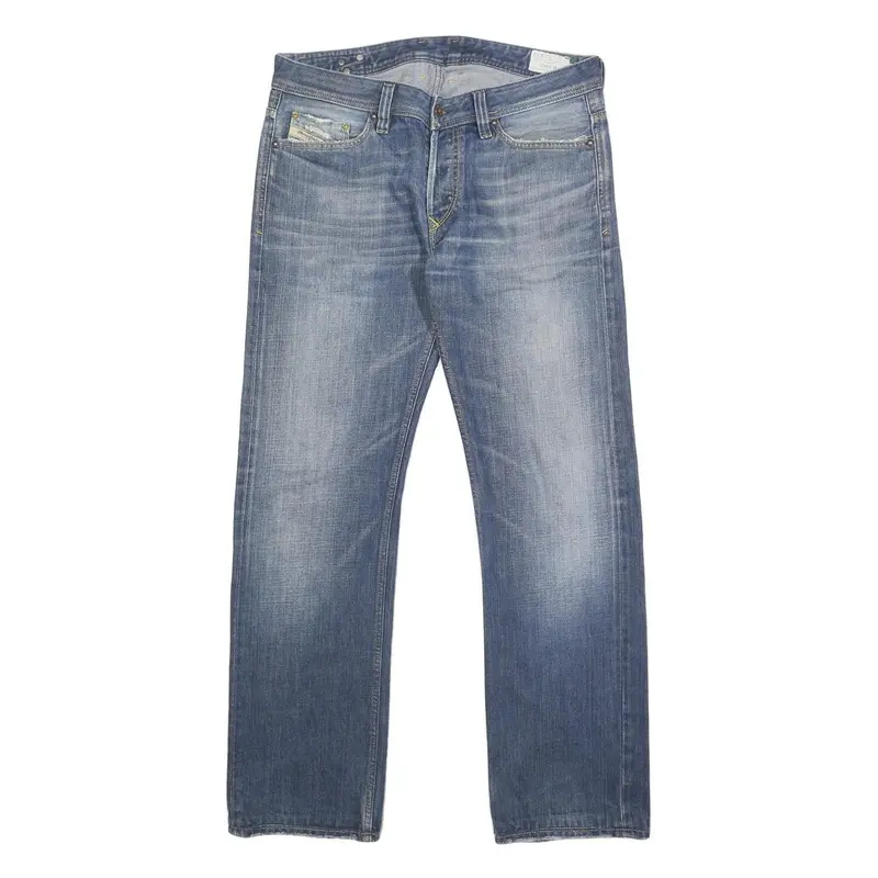 Diesel Mens Regular Blue Denim Jeans W33 L31 Button Closure Classic Fit Straight 1