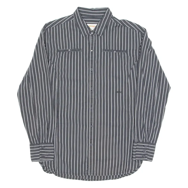 Diesel Mens Shirt Black Striped Long Sleeve S 1