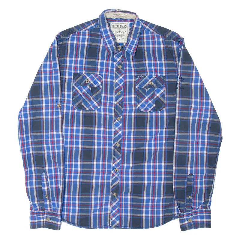 Diesel Mens Shirt Blue 90S Plaid Long Sleeve L 1