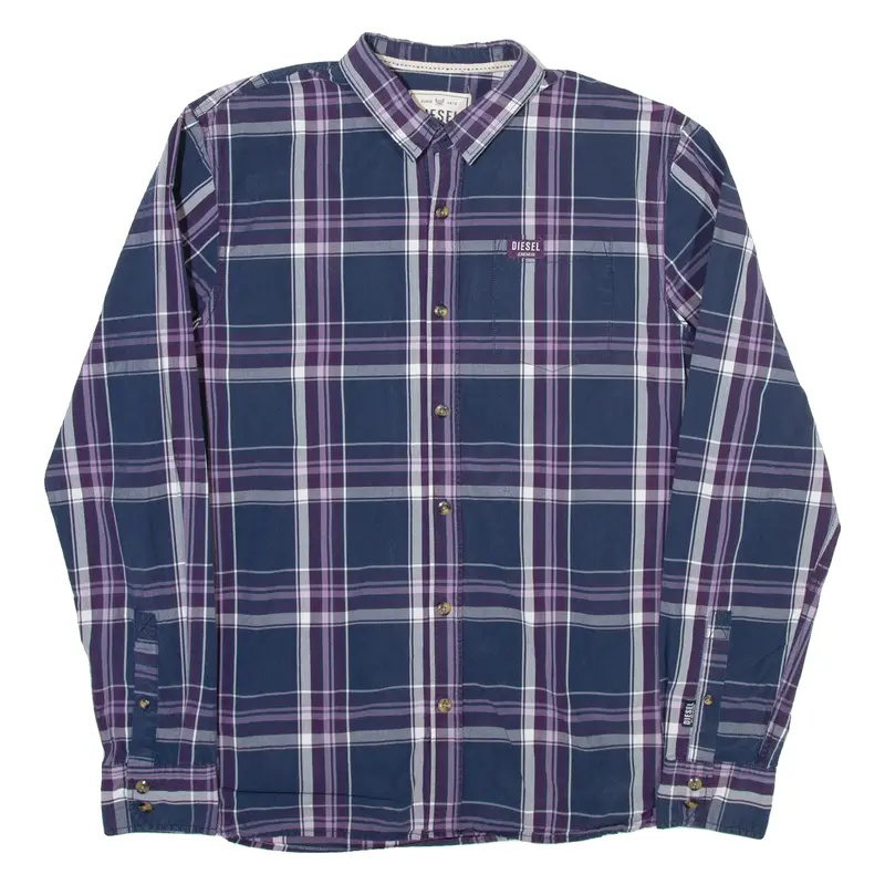 Diesel Mens Shirt Blue Check Long Sleeve L 1