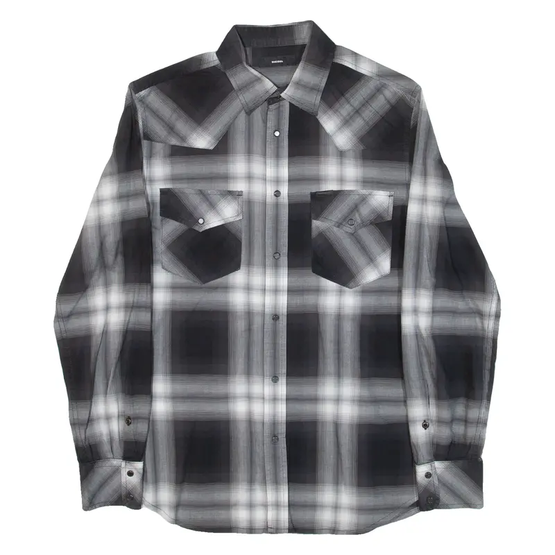 Diesel Mens Shirt Grey Check Long Sleeve S 1