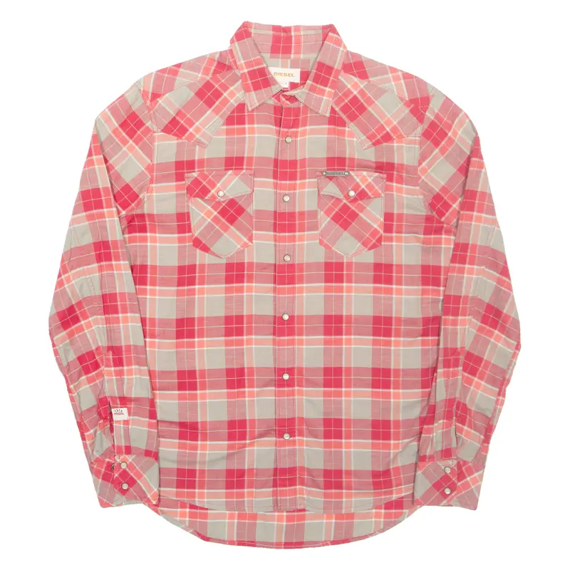 Diesel Mens Shirt Red Check Long Sleeve M 1
