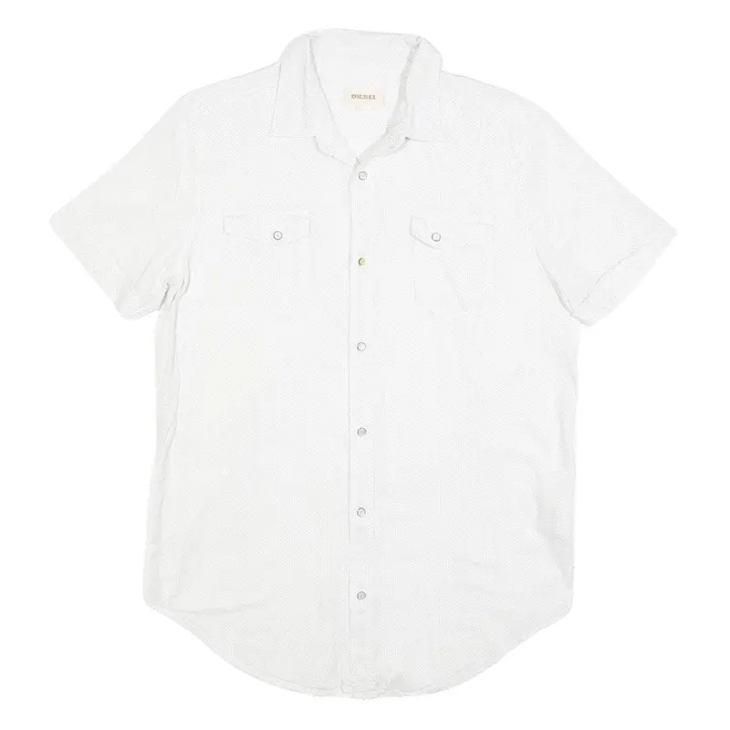 Diesel Mens White Cotton Short Sleeve Shirt M Button Pocket Casual Summer 1