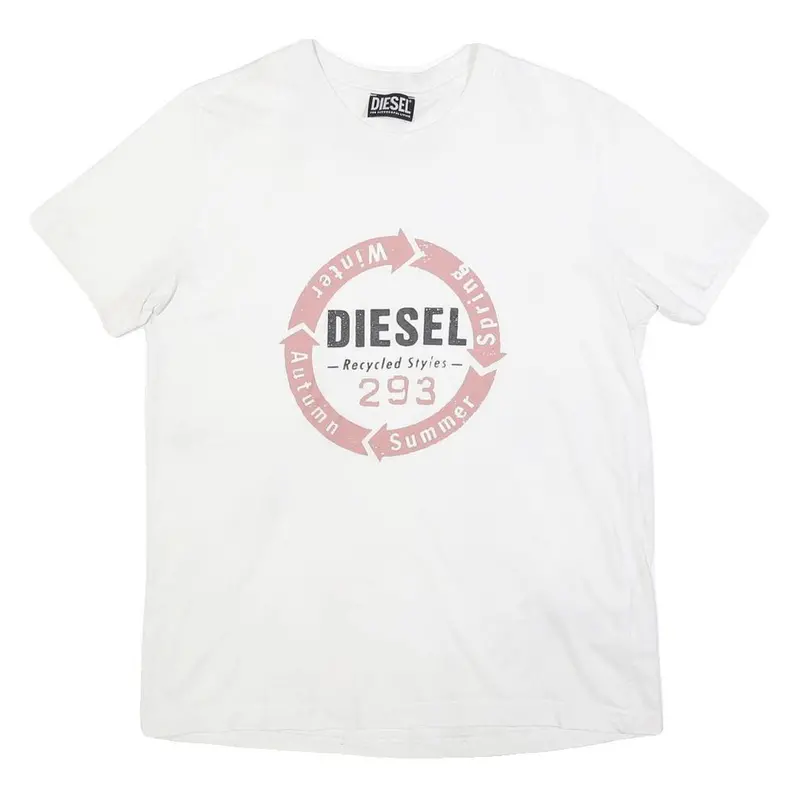 Diesel Mens White Graphic T-Shirt L Short Sleeve Crew Neck Cotton Blend 1