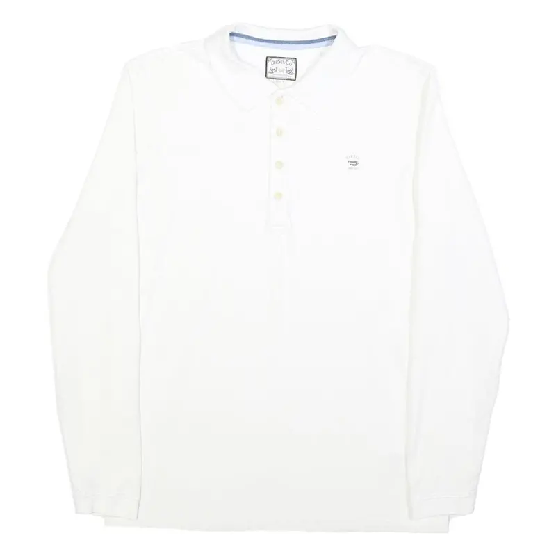Diesel Mens White Long Sleeve Plain Polo Shirt M Cotton Blend Casual 1