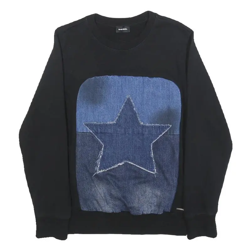 Diesel Womens Black Blue Star Crew Neck Sweatshirt S Cotton Blend Casual 1