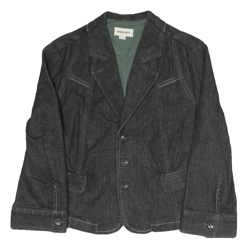 Diesel Womens Black Cotton Blend Button Jacket L Denim Style 1