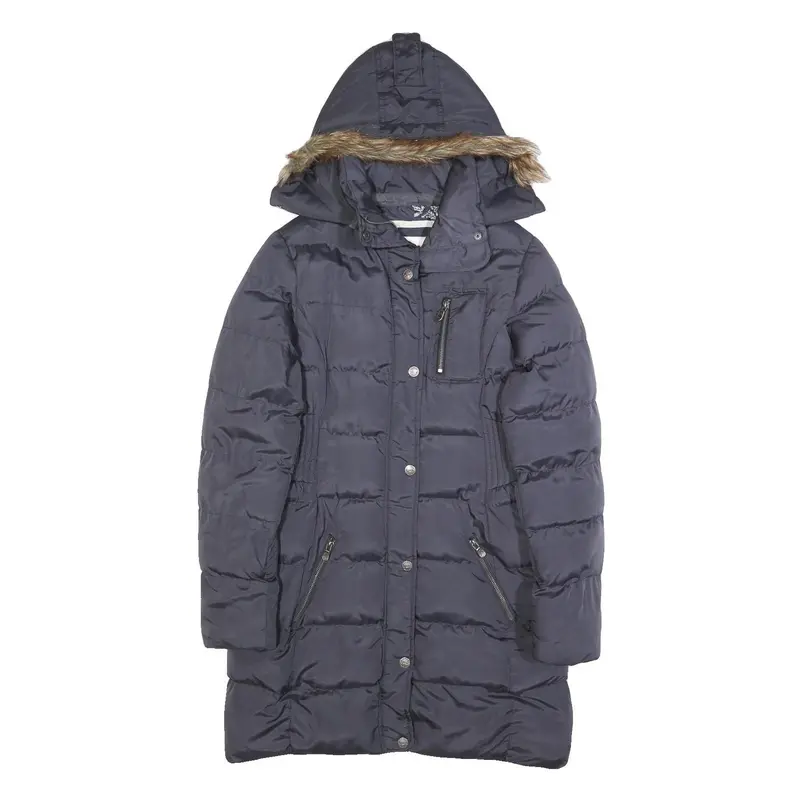 Diesel Womens Blue Puffer Jacket S Polyester Zip Hooded Winter Coat 1