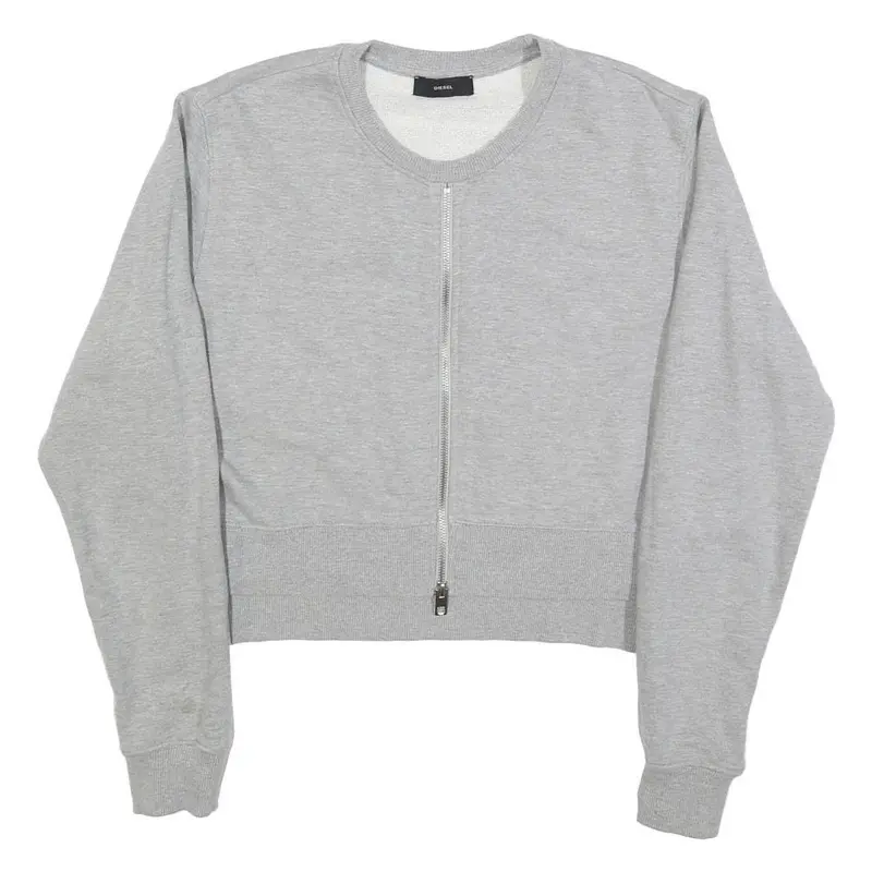 Diesel Womens Grey Cotton Blend Crew Neck S Zip Up Sweatshirt Casual 1
