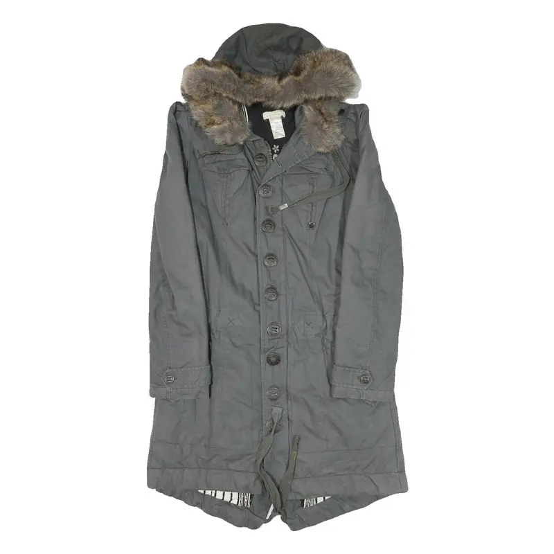 Diesel Womens Grey Cotton Blend Jacket M Plain Zip Hooded Stylish Winter Wear 1