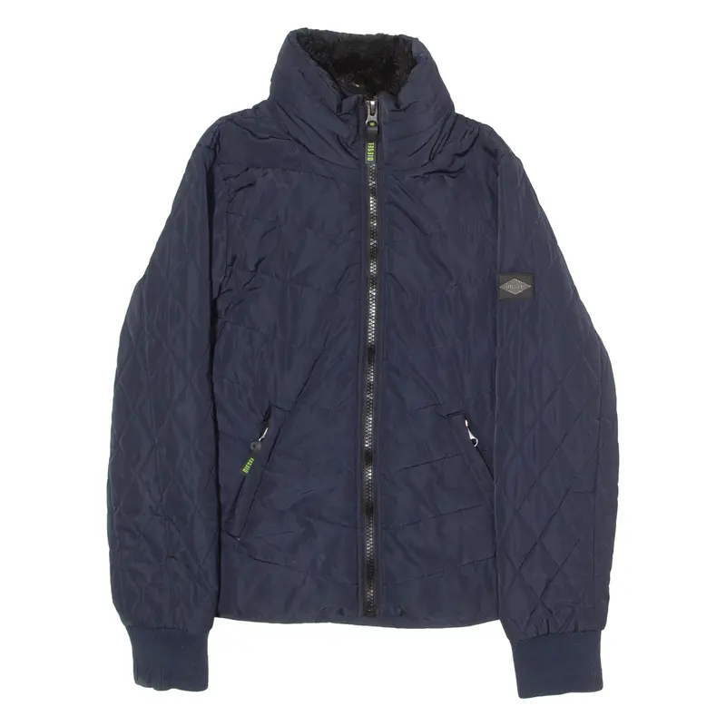 Diesel Womens Quilted Jacket Blue Hooded M 1