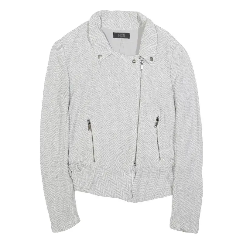 Diesel Womens White Slim Cotton Jacket S Woven Zip Collar Stylish Lightweight 1