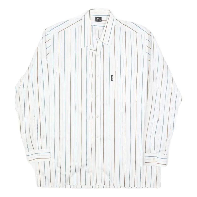 Dino Carino Mens White & Light Blue Striped Shirt M Cotton Blend Button Collar 1