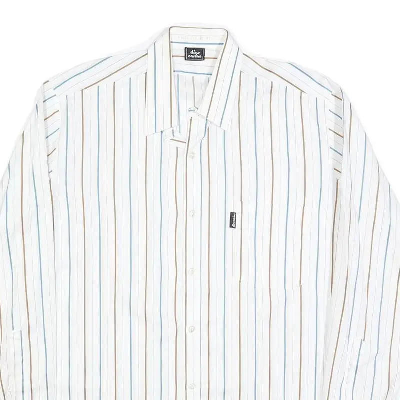 Dino Carino Mens White & Light Blue Striped Shirt M Cotton Blend Button Collar 2